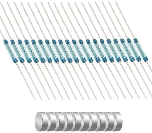 Gebildet 20pz Mini Interruttore Reed in Vetro Contatto Reed Normalmente Aperto (N/O) Interruttore a Induzione Magnetica (2mm×10mm) con 10Pezzi Foglio Magnetico Multiuso