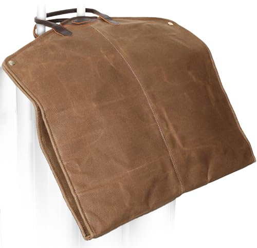 Polare - Bolsa de lona encerada de 43 pulgadas con ribete de cuero de grano completo para viajes, funda grande para maleta de negocios con cremallera YKK, funda impermeable para colgar ropa con asas,