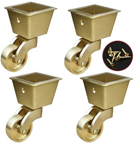 FLaig Heavy Castor Wheels-4pcs Solid Brass Caster Wheels,Square-Cup Swivel Furniture Castor, Load Capacity 135kg,with Screws,Wheel Diameter 1.25in/32mm,Suitable for Piano Feet,Sofas,Tables,Movable Cab