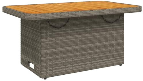 vidaXL Gartentisch, Outdoor Tisch mit Verstellbarer Tischplatte, Couchtisch mit Stahlrahmen, Esstisch Gartenmöbel, Grau Poly Rattan Akazienholz