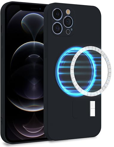 MyGadget Coque Silicone [ Compatible avec MagSafe ] Compatible avec Apple iPhone 12 Pro - Case TPU Souple & Soft avec Doublure Microfibre - Cover Protection Extra Fine & Légère Noir