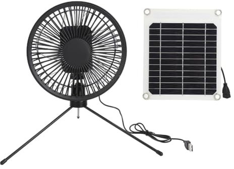 Cetfuro Camping Fan with USB Solar Panel for Tent, Outdoor, USB Desk Fan for Travel, Fishing, Outage Emergencies
