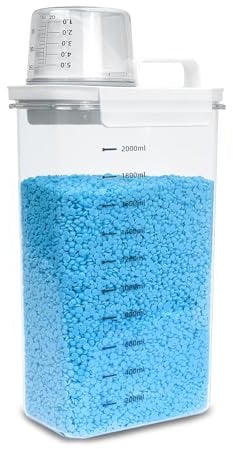 Hniuyun Washing Powder Storage, 2300ml Laundry Detergent Dispenser with Scale and Measuring Cup, Clear Detergent Container For for Fabric Softener, Bleach, Powder, Beads