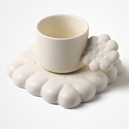 DONGNIUBI Milk Cup Creative Cute Biscuit Ceramic Coffee Cup with Biscuit-Shape Tray Handmade Tea Latte Milk Mug Plate Elegant Wedding Birthday Gift Tea Cup