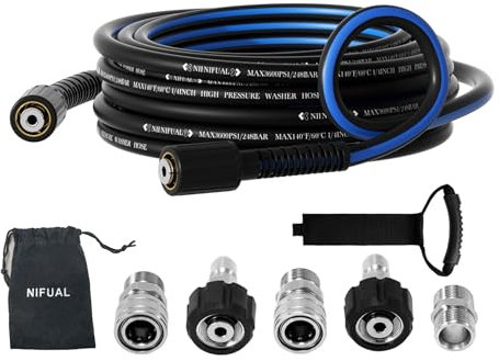 Pressure Washer Hose 25FT 1/4,Kink Resistant Black and blue,M22 14mm Fittings & 3/8'' Quick Connect Kit, Power Washer Hose Extension Replacement Hose for Gas Electric Pressure Washer - 3600 PSI