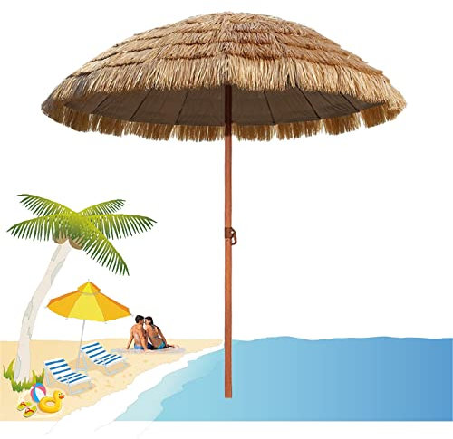 RUHEN Parasol de jardin extérieur en paille, parapluie en raphia exotique, parasol de plage inclinable, parasol rond Hula, couleur naturelle