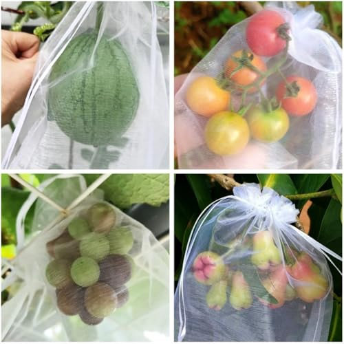 Lot de 100 sacs de protection pour arbres et plantes, en organza, lavables et réutilisables, 20 x 30 cm