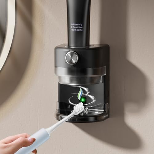 Automatic Electric Toothpaste Dispenser - Adjustable Volume, Wall Mounted for Kids & Adults (Black)