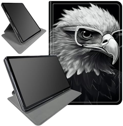 DIGTIALL Case for Fire 7 Tablet (12th Generation, 2022 Release) Eagle with Glasses Theme 360 Degree Rotating Stand Smart Protective Cover for Fire 7 2022 Tablet