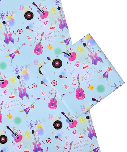 Titiweet Music Guitar Wrapping Paper, 4 Large Sheets Music Themed Wrapping Paper for Birthday Christmas, 39.4 x 27.6 Inches Per Sheet(Music Guitar)