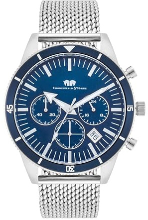 Rhodenwald & Söhne Herren Uhr analog Quarzwerk Chronograph mit Edelstahl Armband Silber blau 10010457