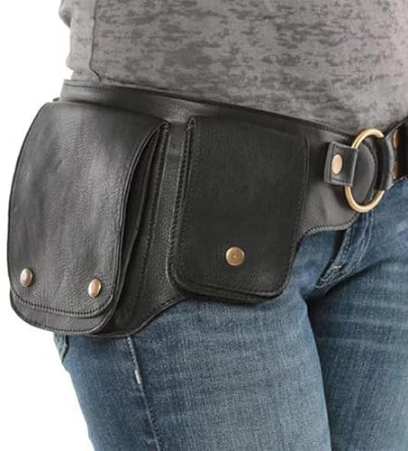 Flechae Steampunk Gothic Hüfttasche Gürteltasche Mittelalter Vintage PU Hüftgürtel Geldbörse Tasche Lässig(BK-OS)