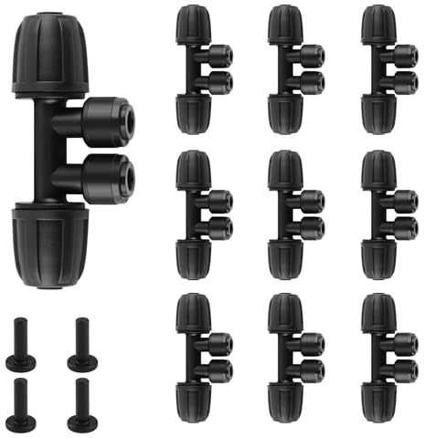 Kalolary 10PCS Raccords D’Irrigation avec 4 Bouchons, D'irrigation Goutte à Goutte avec 4 Voies 5/16 vers 1/4, Connecteurs Répartiteurs à Barbes pour Tuyaux 8mm à 4/7mm