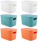 MOUYAT 6 PCS Storage Boxes With Lids, Plastic Storage Basket, Stackable Plastic Storage Baskets for Shelves, Kitchen, Office, Home, White, Green, Orange, 25 x 18 x 16cm