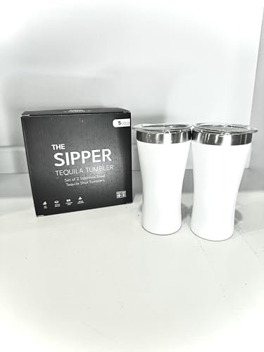 The Sipper™ Set of 2 White, The Original Tequila tumbler. 5 oz Insulated Stainless Steel Keeps Your Tequila at the Perfect Temperature. Shot Glass, Tequila Gift, Gift for women, Gift for men