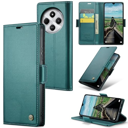 Rerzoiro Cover per Xiaomi Redmi 14C Custodia Portafoglio [Blocco RFID] Premium Pelle PU Wallet Case Flip Libro con Porta Carte Slot Supporto Flip Case per Redmi 14C, Blu-verde