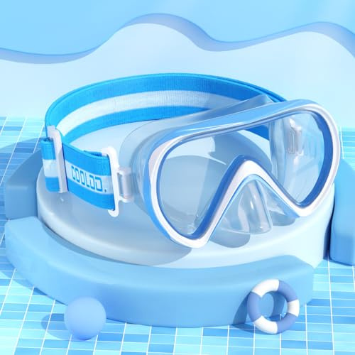 COOLOO Taucherbrille Kinder mit Stoffband, Schwimmbrille für 4-16 Jahre | 【Patent】 Anti-Leck, Anti Nebel, 180°Panorama HD, Schwimmbrille Kinder mit Nasenabdeckung, für Jungen Mädchen Jugendliche