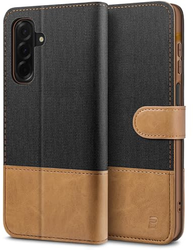 BEZ Handyhülle für Samsung Galaxy A26 5G Hülle, Tasche Kompatibel für Samsung A26 5G, Schutzhüllen aus Klappetui mit Kreditkartenhaltern, Ständer, Magnetverschluss, Schwarz