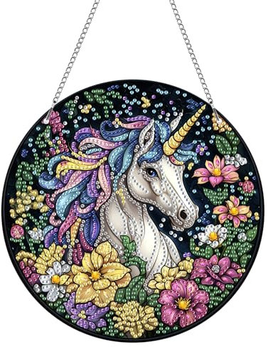 Hoobee Pferd Diamond Painting Anhänger, Tier Diamond Painting Fensterbilder, 5D Diamant Painting mit Kette, Wandbehang Kits-Für Zuhause Wanddekoration Und Eingang Dekoration 20x20cm(Pferd)