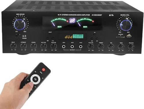 Amplificador de audio estéreo Bluetooth 5.2 de 7 canales, 1200 W de alta potencia con control remoto, compatible con FM USB SD, ideal para cine en casa y karaoke