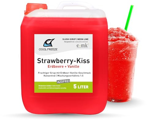Slush Eis Sirup | Konzentrat 1:5 | Erdebeere Vanille | 5 Liter Vorratskanister | geeignet für Ninja Slush Maschine | Azo und Glycerin Frei