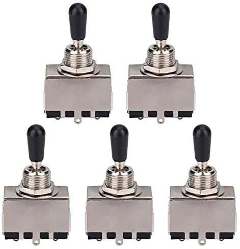 MVOSJFIE 5Pc Guitar 3 Way Toggle Switch, Metal Enclosed 3 Way Switch with Black Tip Knob for Lp Style Electric Guitar