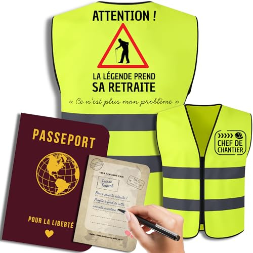 Cadeau retraite homme avec Gilet jaune humour et Livre d'or retraite | Passeport, Carte bonne retraite | Cadeau drôle pour un Nouveau Départ, Décoration Retraite (Zone de Retraité Actif)