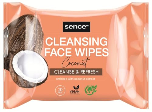 Kokos Gesichtsreinigungstücher Vegan, Feuchttücher für sanfte Gesichtsreinigung & Gesichtspflege, Abschminktücher für Makeup – Sence Beauty und Kosmetik (6 × 20 Stück)