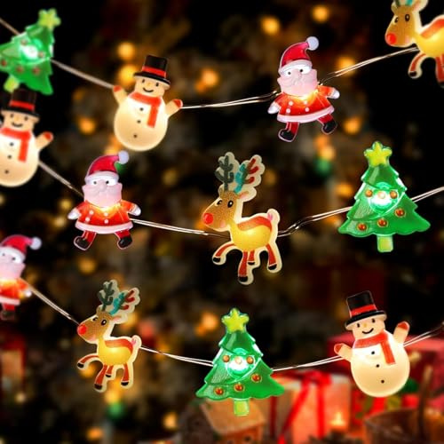 Mavouri Lichterkette Weihnachten, 3M 30 LED Elch Weihnachtsmann Schneemann Weihnachtsbaum Lichterketten Batterie, Weihnachtsdeko Lichterkette, Weihnachtslichterkette für Silvester Deko, Weihnachts