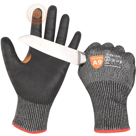 Donfri Level 9 Cut Resistant Work Gloves Reinforced Thumb PU Grip Size L | ANSI A9 High Protection, Touchscreen, 13-Gauge Knit, Butcher, Workshop, Construction, Precision Safety, Non-Slip Grip