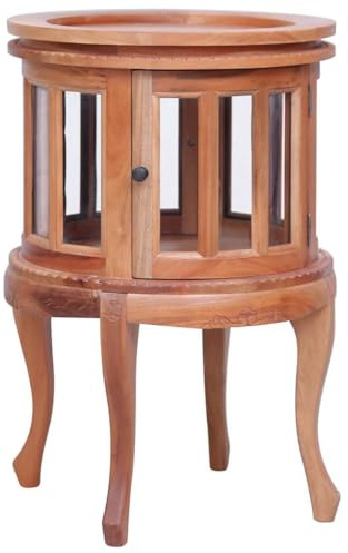 HETFTJN Mahagoni Vitrinenschrank 50x50x76 cm Beistellschrank mit Glas und Messingknöpfen Massivholz Natur für Wohnzimmer Flur Schlafzimmer