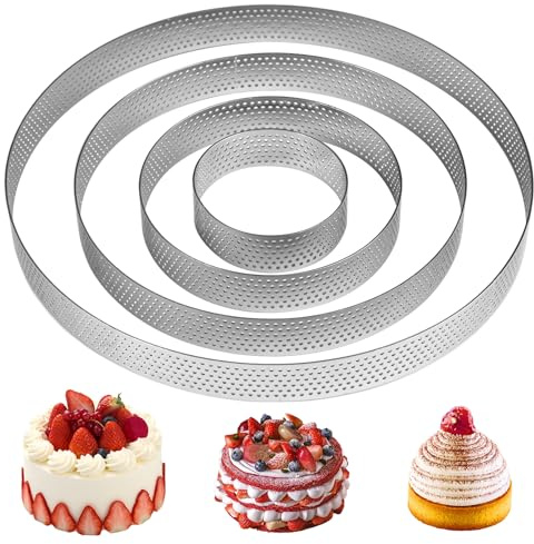 4 Pièces Ø 6/10/15/20 cm Cercle à Pâtisserie Microperforés Acier Inoxydable | Hauteur 2 cm, Cercle à Tarte Perforé, Cercles à Tartelette, Moule Tartelette, pour Gâteaux, Mousse, Mini Pizzas