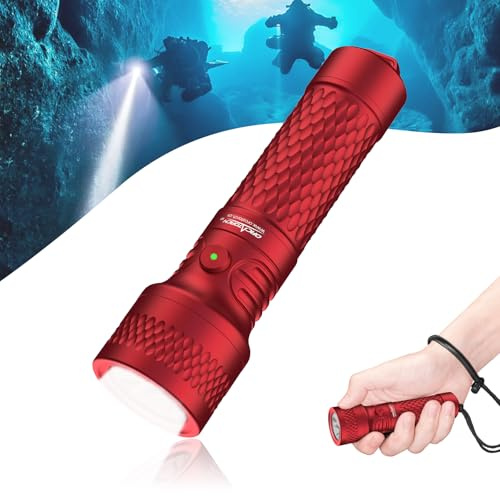 ORCATORCH ORCA7 Linterna Buceo 3000 Lúmenes, Compacta 125g (Rojo) | 3 Niveles Brillo:Alto/Medio/SOS, Ángulo Haz 6°, IP68 Impermeable, Profundidad 150M, Buceo Nocturno& Cuevas Submarinas
