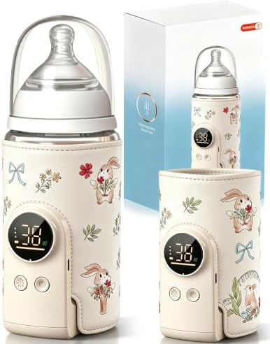 Chauffe-Biberon Portable Pour BéBé Avec Batterie Rechargeable De 8 000 Mah, 6 Niveaux De TempéRature (38-50 ℃), Affichage Led Et Veilleuse, Recharge Usb, Pour Les DéPlacements Et à La Maison (Beige)