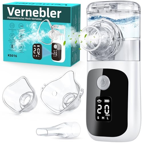 Inhalationsgerät,Inhaliergeräte für Erwachsene Kinder,USB Aufladbarer Leiser Inhalator mit Mundstück 2 Masken, Portable Vernebler mit Selbstreinigungsfunktion,Einstellbarer Sprühnebel, Countdown Timer