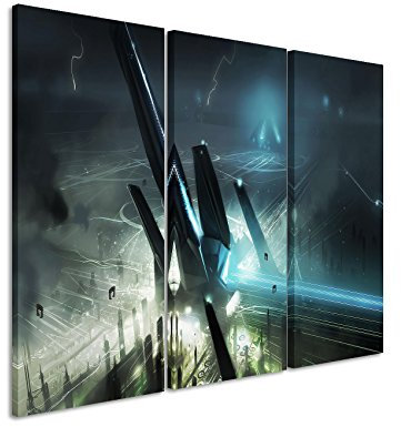 Leinwandbild 3 teilig Tron_Virtual_World_3x90x40cm (Gesamt 120x90cm) _Ausführung schöner Kunstdruck auf echter Leinwand als Wandbild auf Keilrahmen