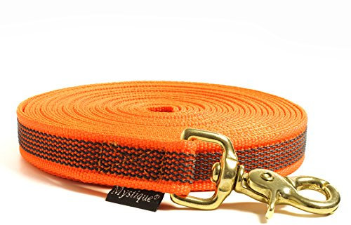 Mystique® Gummierte Schleppleine 20mm mit Handschlaufe Messing Scherenkarabiner neon orange 10m