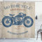 ABAKUHAUS Motorrad Duschvorhang, Retro Chopper Reiter, Stoffliches Gewebe Badezimmerdekorationsset mit Haken, 175 x 220 cm, Blaugrau Tan