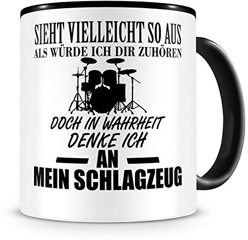 Samunshi® Taza de batería con texto en alemán, regalo para músicos, taza de batería, taza de café, taza divertida para cumpleaños, taza de té, color negro, 300 ml