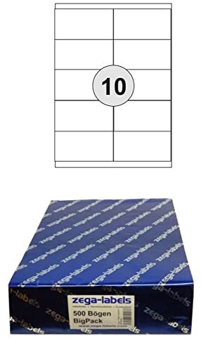5.000 Etiketten 105 x 57 mm selbstklebend auf DIN A4 Bögen (2x5 Etiketten) - 500 Blatt Bigpack - Universell für Laser/Inkjet/Kopierer/Farblaser einsetzbar - 105x57mm 10-teilig