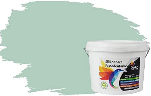 RyFo Colors Silikonharz Fassadenfarbe Lotuseffekt Trend Eukalyptus 3l - bunte Fassadenfarbe, weitere Grün Farbtöne und Größen erhältlich, Deckkraft Klasse 1