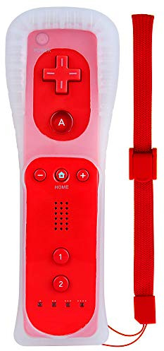 Cosaux Wii - Mando a distancia para Nintendo Wii y Wii U, FM02 Nintendo Wii con funda de silicona y correa para la muñeca, color rojo