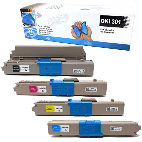 4er Toner (ersetzt C301/321) für Oki C301 C321DN C301DN MC332DN MC342DN MC342DNW MC340 Series 44973533 44973534 44973535 44973536 - Black 2.200 Seiten Color 1.500 Seiten