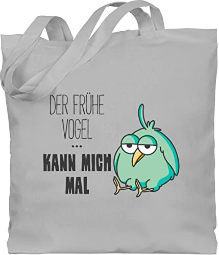 Baumwolltasche - Sprüche Statement - Der frühe Vogel kann mich mal - Unisize - Hellgrau - mit aufschrift vögel beutel statements tiere stoffbeutel sprüchen morgenmuffel tasche fühe baumwolle