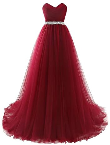 Misshow Robe de Cocktail Longue Chic Elégante Robe pour Mariage Femme Invité Robe de Bal Longue Formelle Bordeaux 36