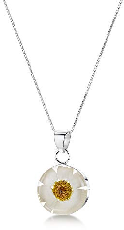 Daisy Halskette von Shrieking Violet® Sterling Silber Anhänger mit einem echten Gänseblümchen Blumenschmuck