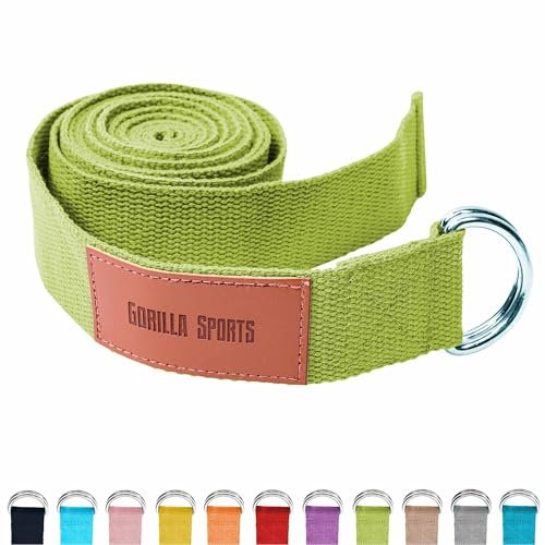 GORILLA SPORTS® Yogagurt - 100% Baumwolle, mit Verschluss aus Metall, einstellbarer D-Ring Schnalle, Farbwahl - Yoga Band, Stretch Band, Yoga-Gürtel, Pilates Yoga Strap, Hilfsmittel für Dehnung