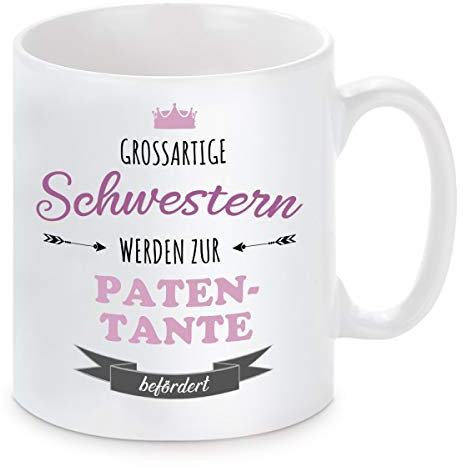 Tasse mit Motiv - Schwestern werden zur Patentante befördert