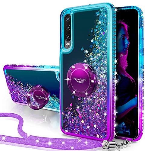 Miss Arts für Huawei P30 Hülle,[Silverback] Mädchen Glitzern Handyhülle Hülle mit Drehendem Ringständer, Cover Silikon Flüssigkeit Clear Schutzhülle für Huawei P30 -LILA