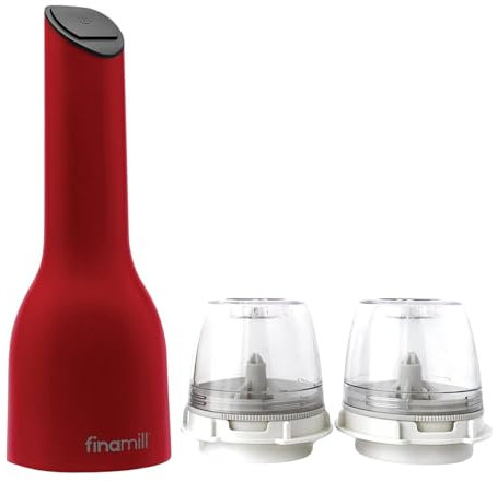 FinaMill – Award Winning Battery Operated Pepper Mill & Spice Grinder in One, Adjustable Coarseness, Ceramic Grinding Elements, One Touch Operation with LED Light, includes 2 Quick-Change Express Pods